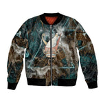 Atum Bomber Jacket Ancient Egyptian Teal Marble Smoke, Solar Barque Crown, Creator Deity Statue - African Pride