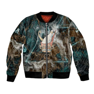 Atum Bomber Jacket Ancient Egyptian Teal Marble Smoke, Solar Barque Crown, Creator Deity Statue - African Pride