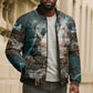Atum Bomber Puffer Jacket Ancient Egyptian Teal Marble Smoke, Solar Barque Crown, Creator Deity Statue - African Pride