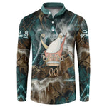 Atum Button Sweatshirt Ancient Egyptian Teal Marble Smoke, Solar Barque Crown, Creator Deity Statue
