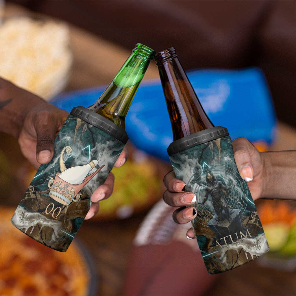 Atum 4 in 1 Can Cooler Tumbler Ancient Egyptian Teal Marble Smoke, Solar Barque Crown, Creator Deity Statue - African Pride
