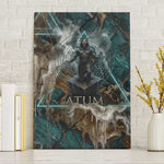 Atum Canvas Wall Art Ancient Egyptian Teal Marble Smoke, Solar Barque Crown, Creator Deity Statue - African Pride