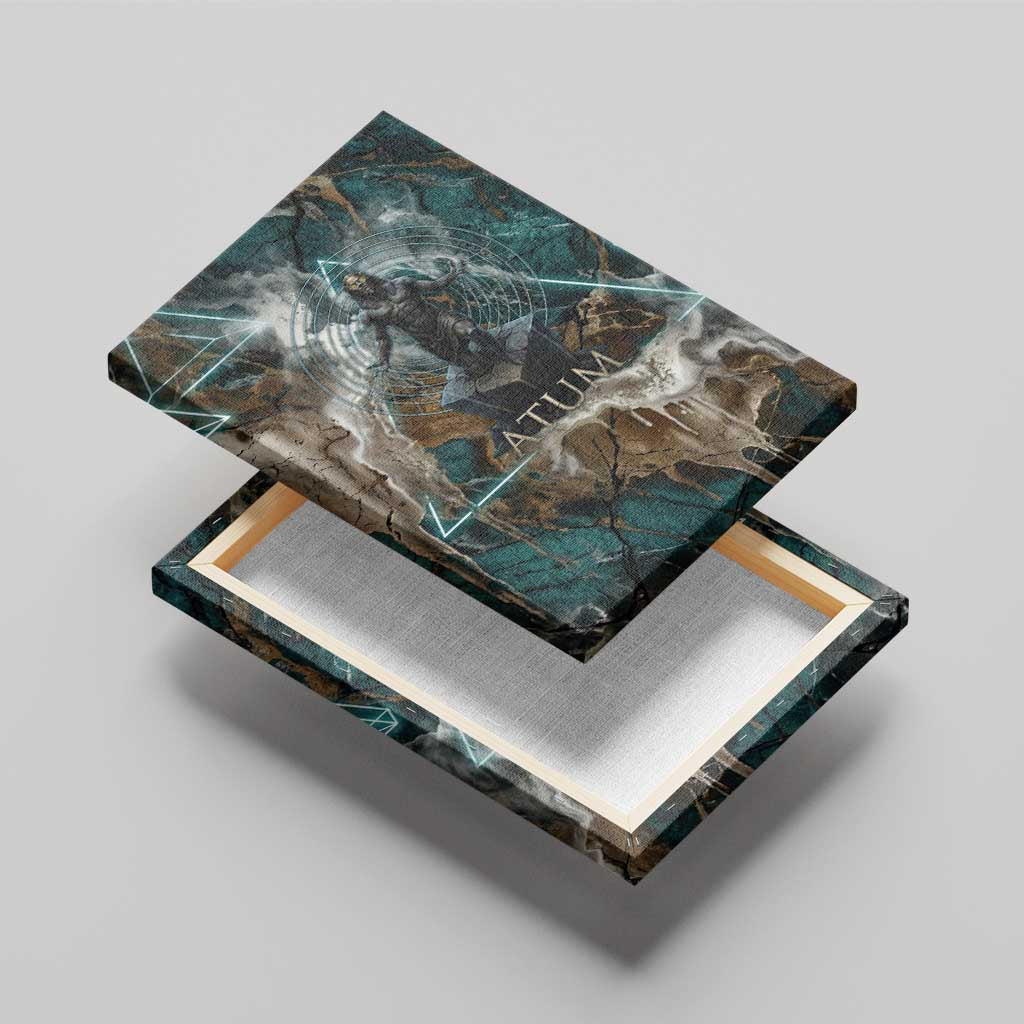 Atum Canvas Wall Art Ancient Egyptian Teal Marble Smoke, Solar Barque Crown, Creator Deity Statue - African Pride