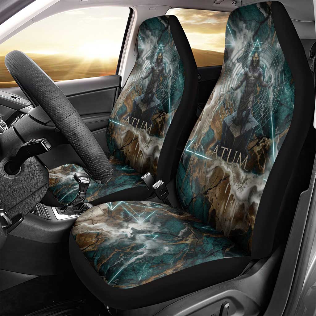 Atum Car Seat Cover Ancient Egyptian Teal Marble Smoke, Solar Barque Crown, Creator Deity Statue - African Pride