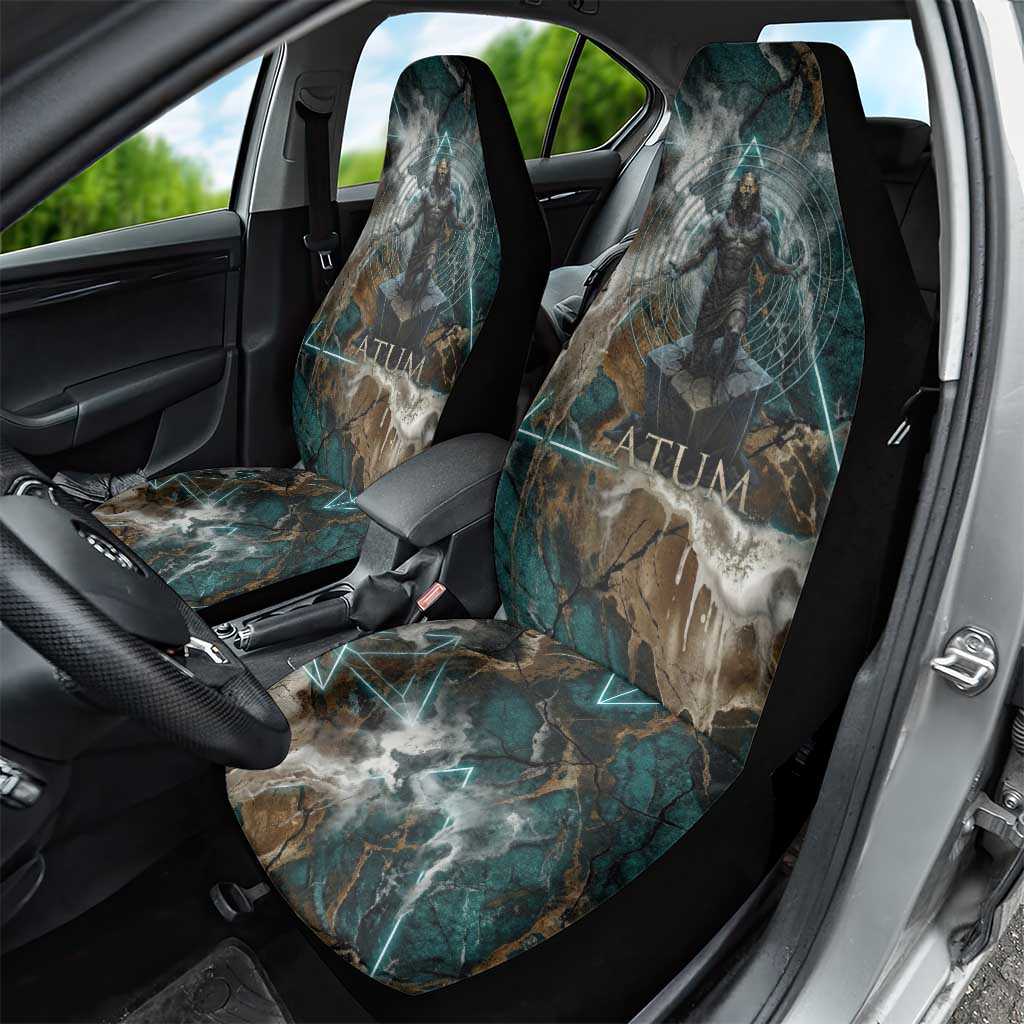 Atum Car Seat Cover Ancient Egyptian Teal Marble Smoke, Solar Barque Crown, Creator Deity Statue - African Pride