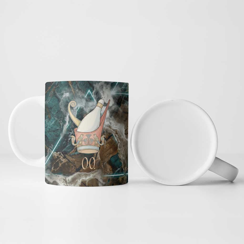 Atum Ceramic Mug Ancient Egyptian Teal Marble Smoke, Solar Barque Crown, Creator Deity Statue - African Pride