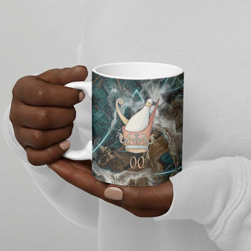 Atum Ceramic Mug Ancient Egyptian Teal Marble Smoke, Solar Barque Crown, Creator Deity Statue - African Pride