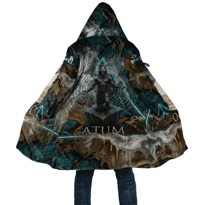 Atum Cloak Ancient Egyptian Teal Marble Smoke, Solar Barque Crown, Creator Deity Statue - African Pride