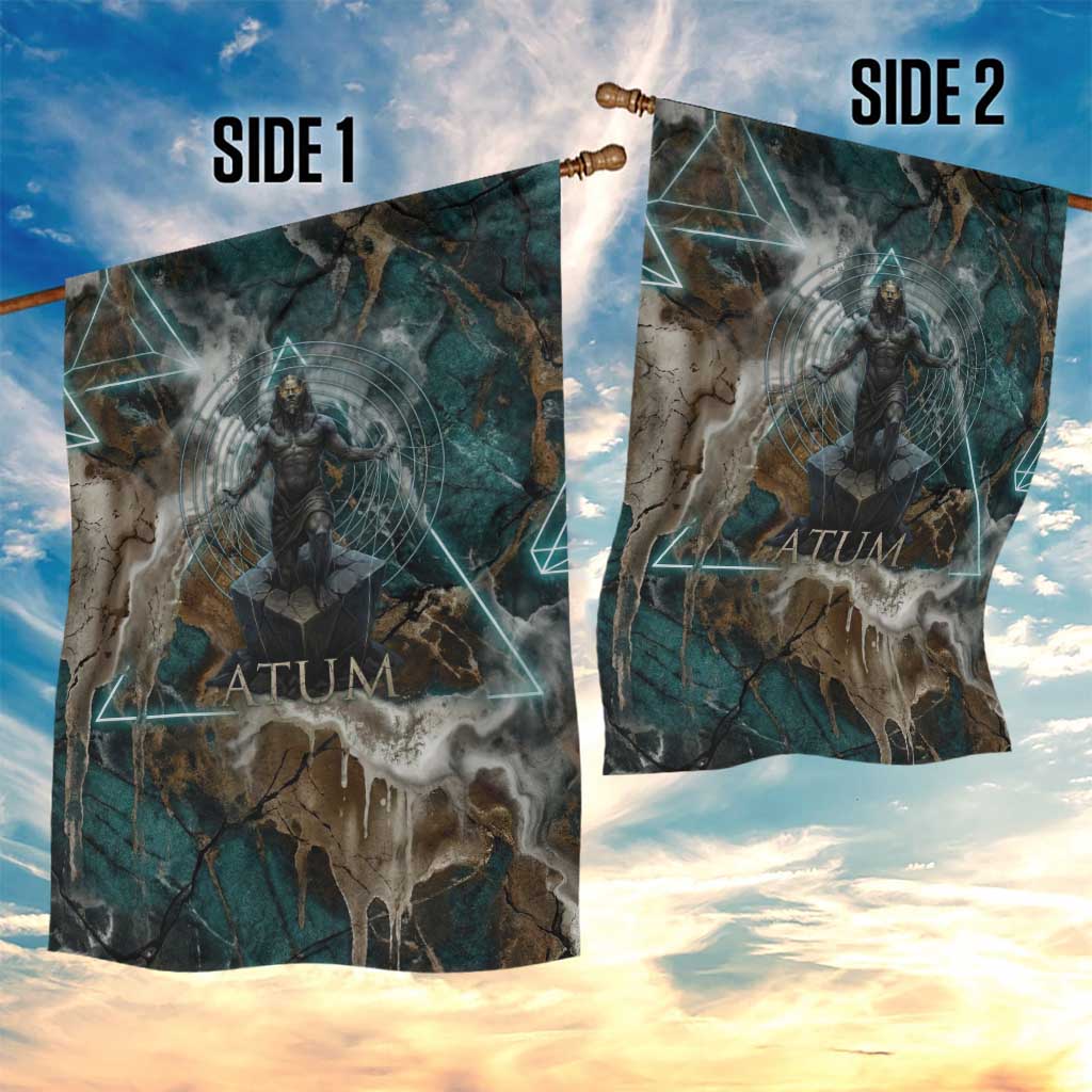 Atum Garden Flag Ancient Egyptian Teal Marble Smoke, Solar Barque Crown, Creator Deity Statue - African Pride