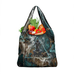 Atum Grocery Bag Ancient Egyptian Teal Marble Smoke, Solar Barque Crown, Creator Deity Statue - African Pride