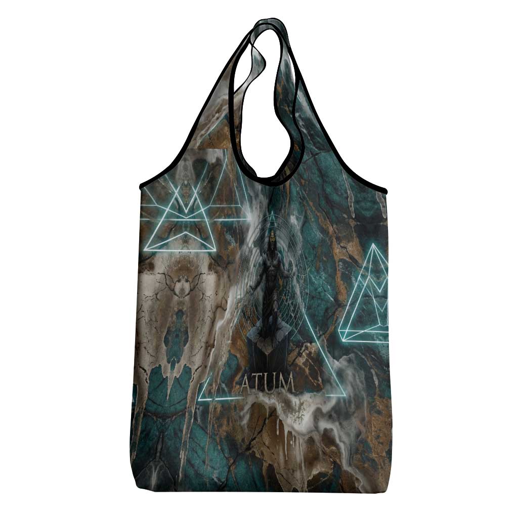 Atum Grocery Bag Ancient Egyptian Teal Marble Smoke, Solar Barque Crown, Creator Deity Statue - African Pride