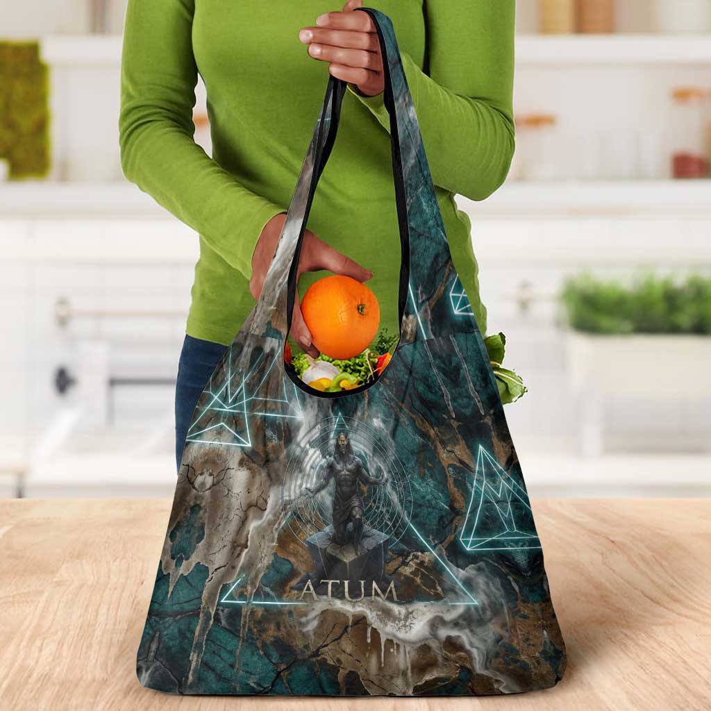 Atum Grocery Bag Ancient Egyptian Teal Marble Smoke, Solar Barque Crown, Creator Deity Statue - African Pride