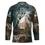 Atum Hockey Jersey Ancient Egyptian Teal Marble Smoke, Solar Barque Crown, Creator Deity Statue - African Pride