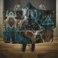 Atum Hooded Blanket Ancient Egyptian Teal Marble Smoke, Solar Barque Crown, Creator Deity Statue - African Pride
