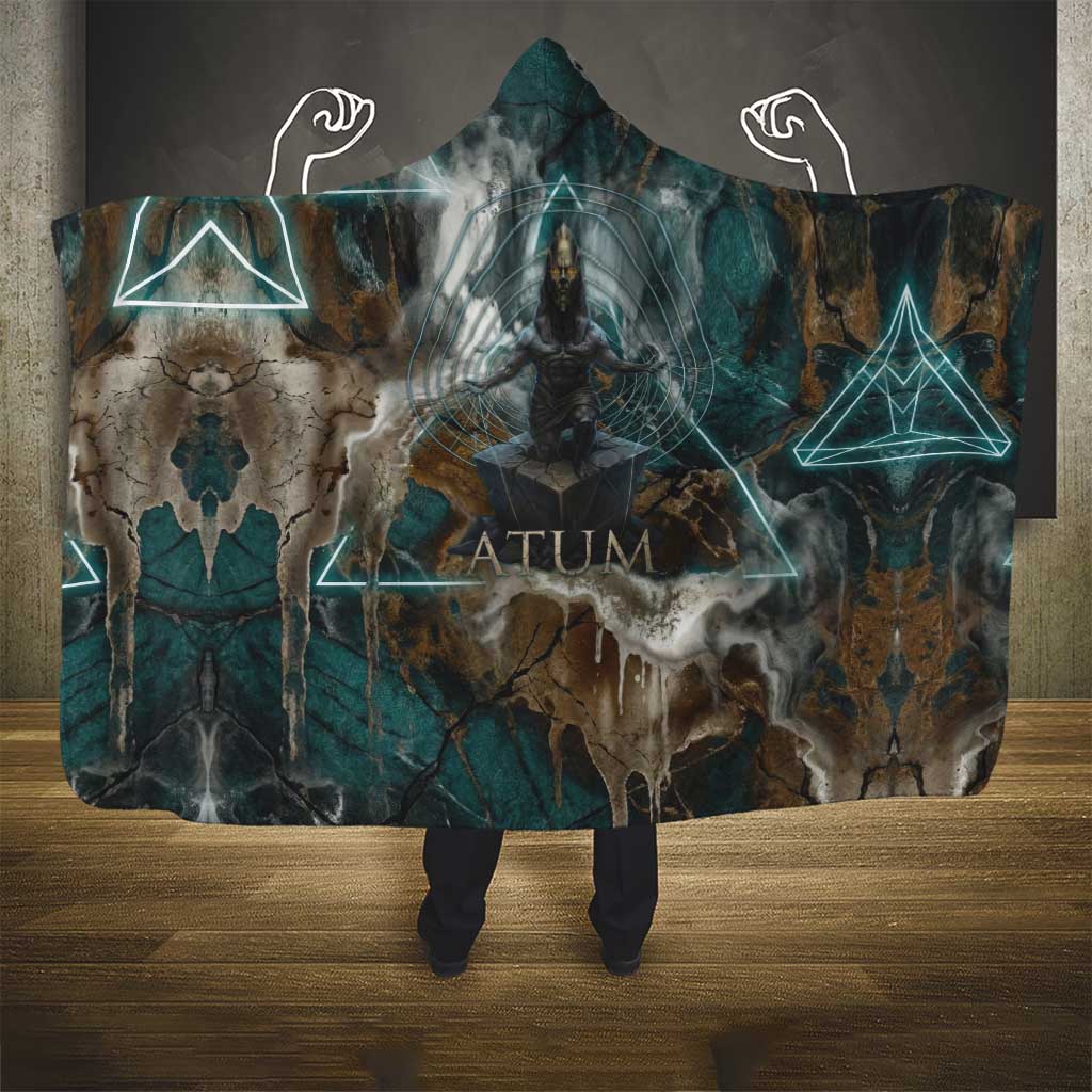 Atum Hooded Blanket Ancient Egyptian Teal Marble Smoke, Solar Barque Crown, Creator Deity Statue - African Pride