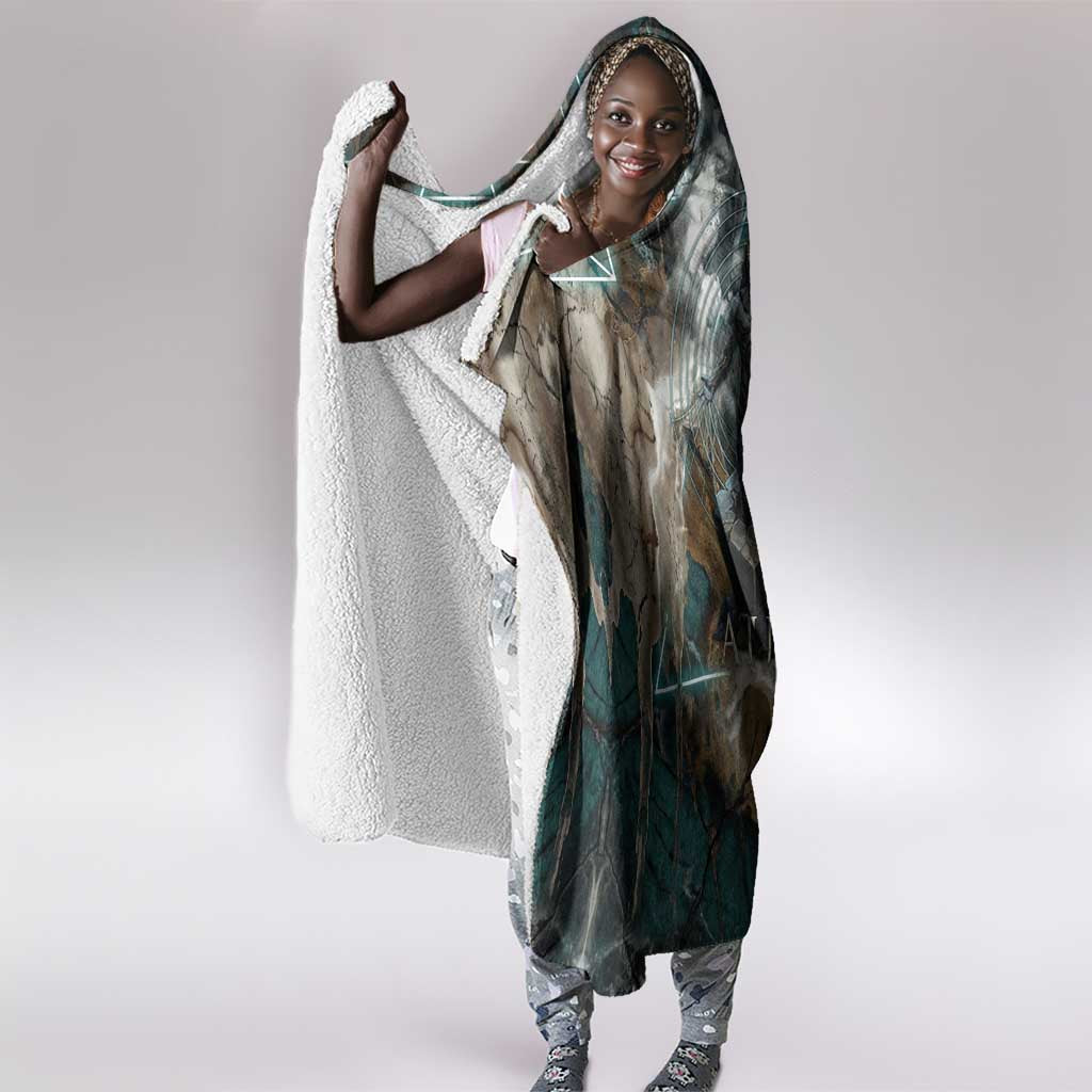 Atum Hooded Blanket Ancient Egyptian Teal Marble Smoke, Solar Barque Crown, Creator Deity Statue - African Pride