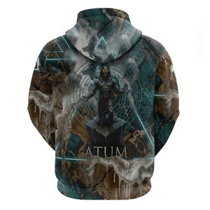 Atum Hoodie Ancient Egyptian Teal Marble Smoke, Solar Barque Crown, Creator Deity Statue - African Pride