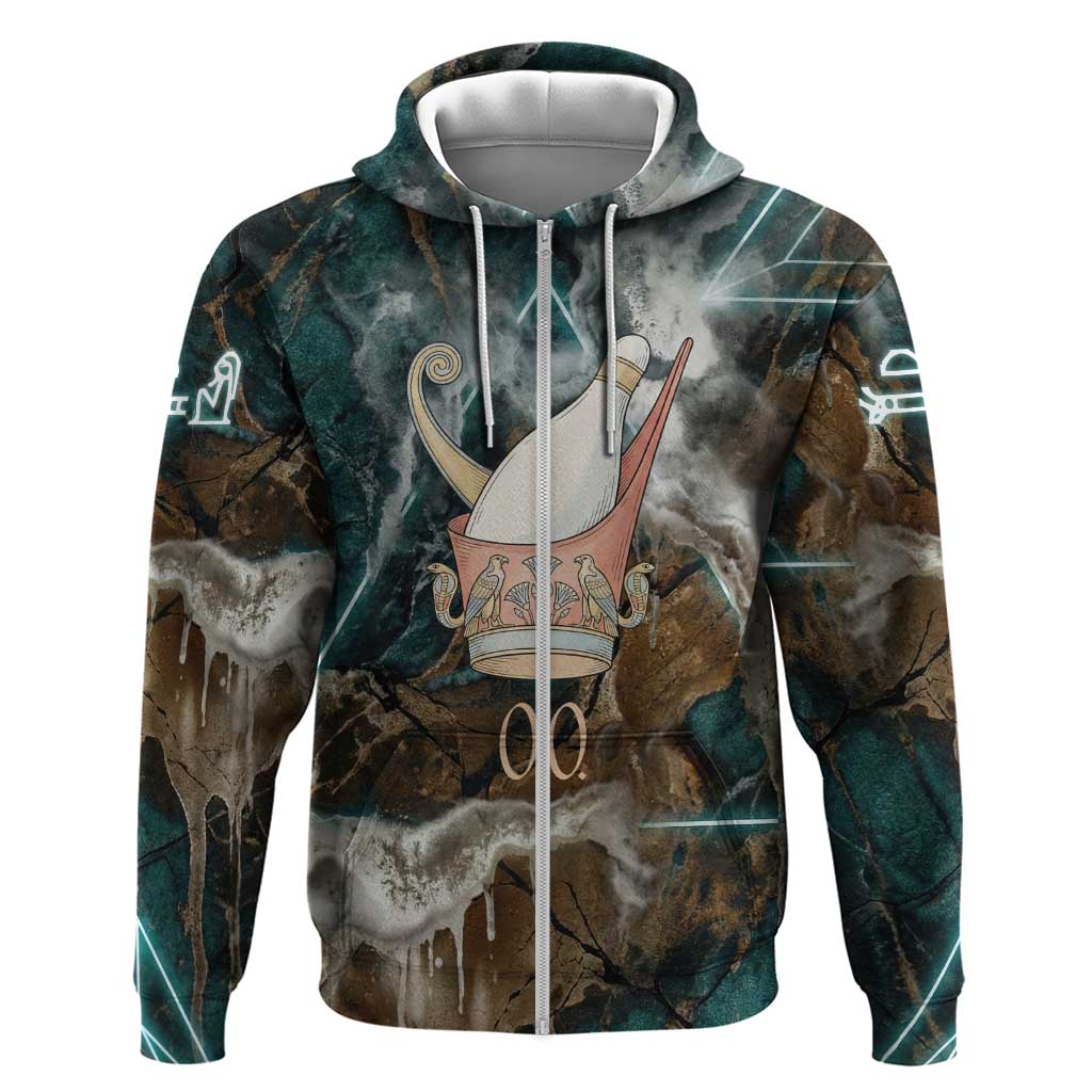Atum Hoodie Ancient Egyptian Teal Marble Smoke, Solar Barque Crown, Creator Deity Statue - African Pride