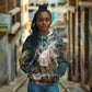Atum Hoodie Ancient Egyptian Teal Marble Smoke, Solar Barque Crown, Creator Deity Statue - African Pride