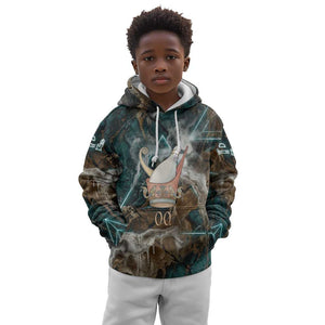 Atum Kid Hoodie Ancient Egyptian Teal Marble Smoke, Solar Barque Crown, Creator Deity Statue - African Pride