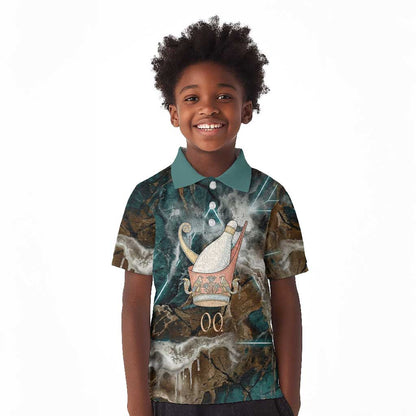 Atum Kid Polo Shirt Ancient Egyptian Teal Marble Smoke, Solar Barque Crown, Creator Deity Statue - African Pride