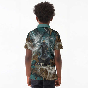 Atum Kid Polo Shirt Ancient Egyptian Teal Marble Smoke, Solar Barque Crown, Creator Deity Statue - African Pride