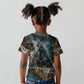 Atum Kid T shirt Ancient Egyptian Teal Marble Smoke, Solar Barque Crown, Creator Deity Statue - African Pride
