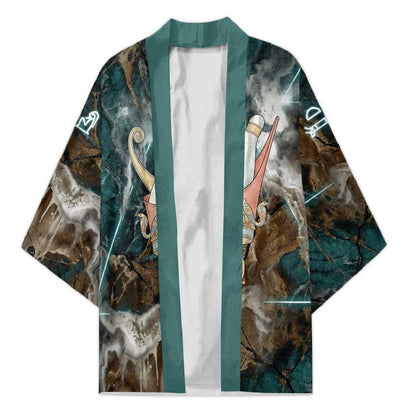 Atum Kimono Ancient Egyptian Teal Marble Smoke, Solar Barque Crown, Creator Deity Statue - African Pride