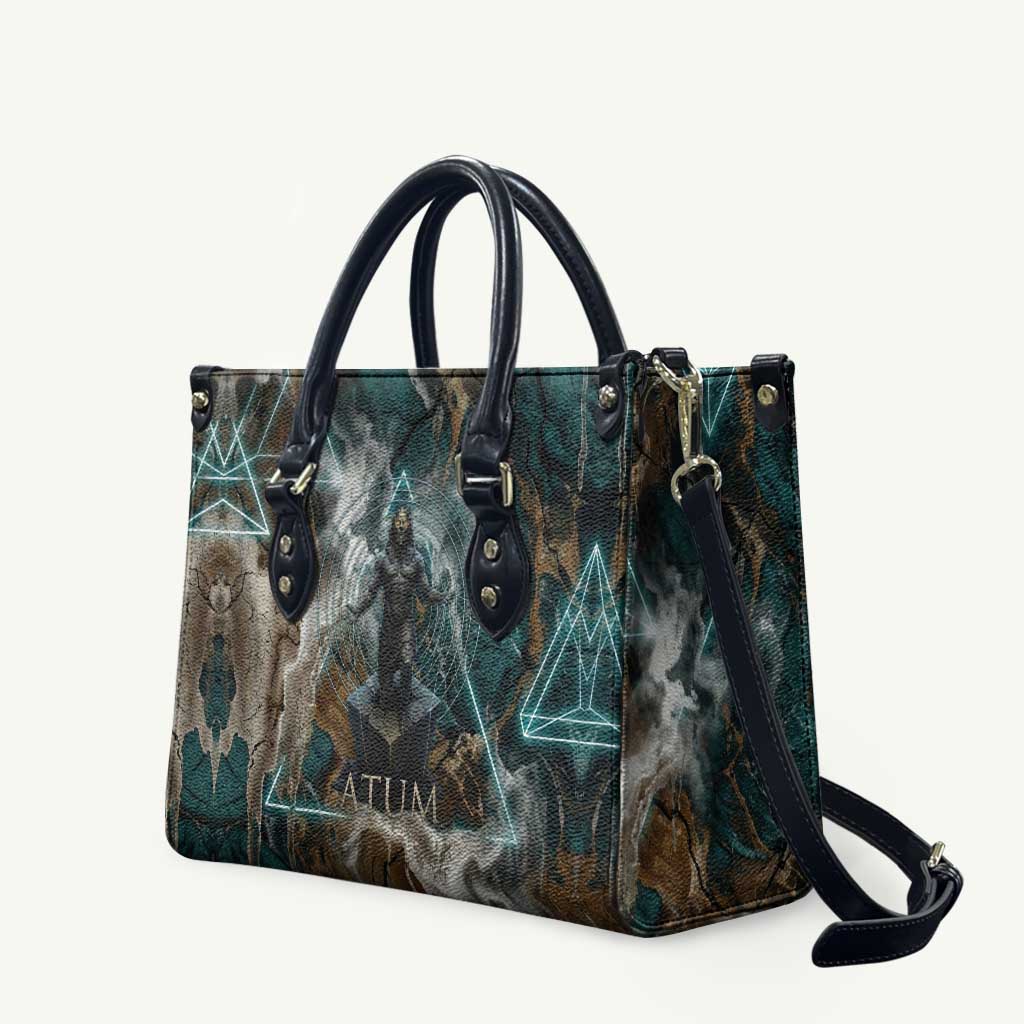 Atum Leather Bag Ancient Egyptian Teal Marble Smoke, Solar Barque Crown, Creator Deity Statue - African Pride