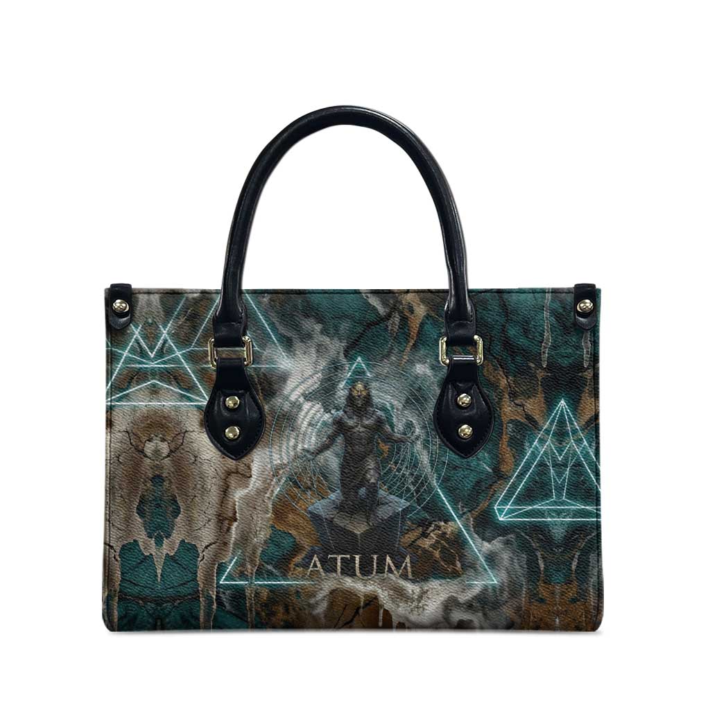 Atum Leather Bag Ancient Egyptian Teal Marble Smoke, Solar Barque Crown, Creator Deity Statue - African Pride