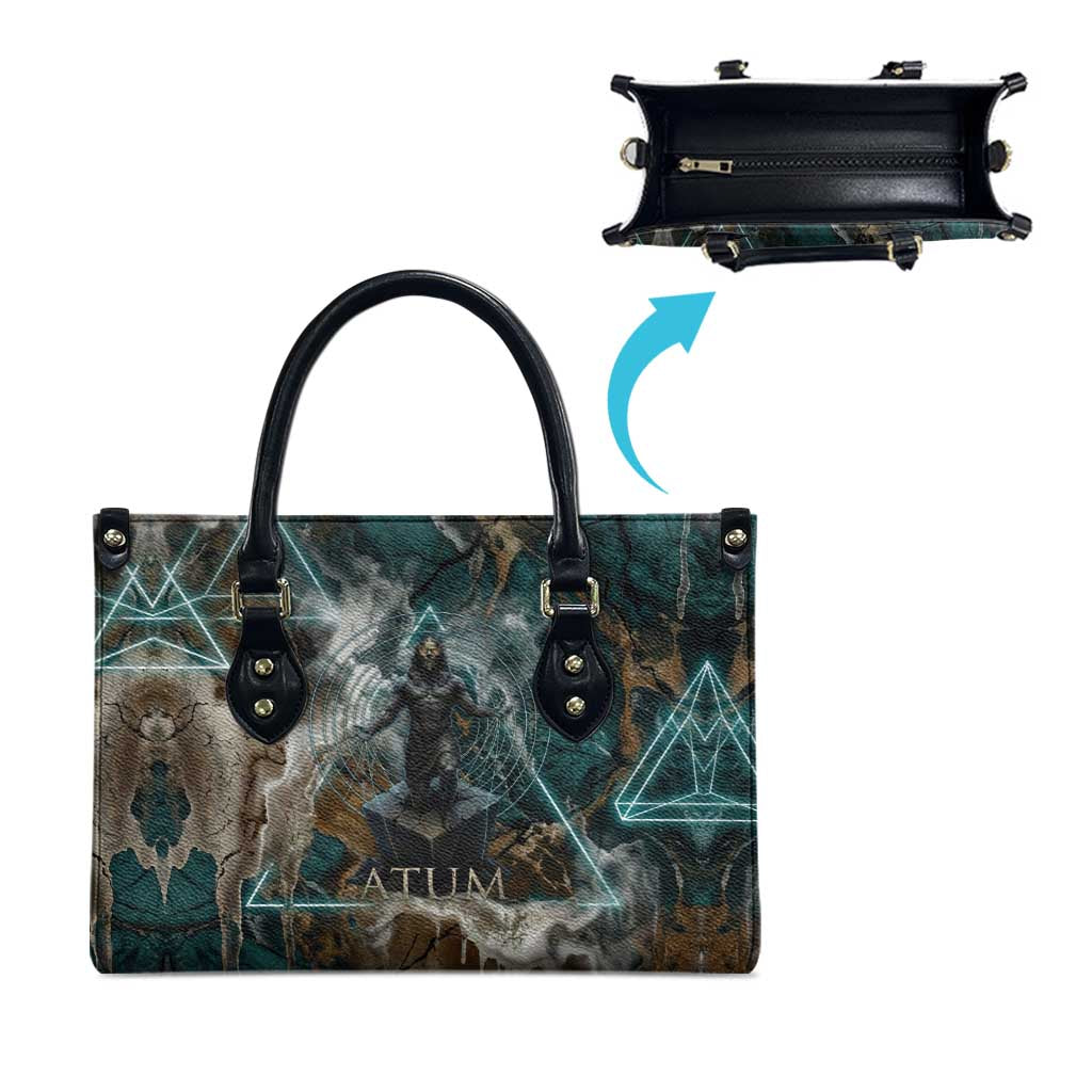 Atum Leather Bag Ancient Egyptian Teal Marble Smoke, Solar Barque Crown, Creator Deity Statue - African Pride