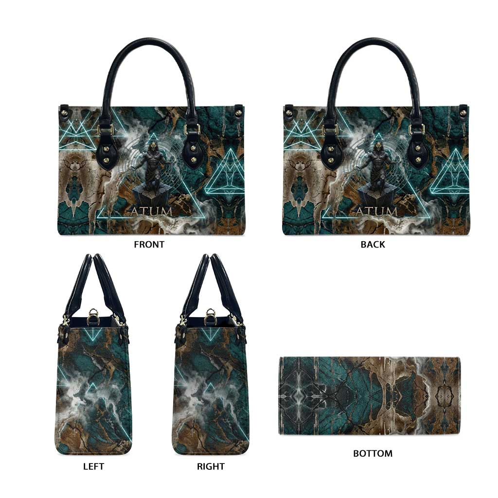 Atum Leather Bag Ancient Egyptian Teal Marble Smoke, Solar Barque Crown, Creator Deity Statue - African Pride