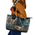 Atum Leather Tote Bag Ancient Egyptian Teal Marble Smoke, Solar Barque Crown, Creator Deity Statue - African Pride