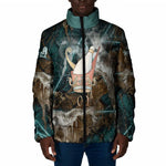 Atum Padded Jacket Ancient Egyptian Teal Marble Smoke, Solar Barque Crown, Creator Deity Statue - African Pride
