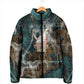Atum Padded Jacket Ancient Egyptian Teal Marble Smoke, Solar Barque Crown, Creator Deity Statue - African Pride