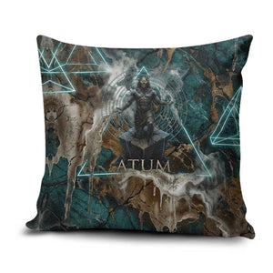 Atum Pillow Cover Ancient Egyptian Teal Marble Smoke, Solar Barque Crown, Creator Deity Statue - African Pride