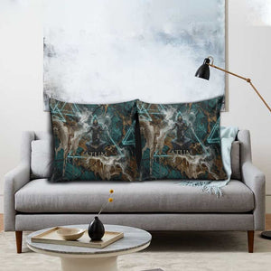 Atum Pillow Cover Ancient Egyptian Teal Marble Smoke, Solar Barque Crown, Creator Deity Statue - African Pride