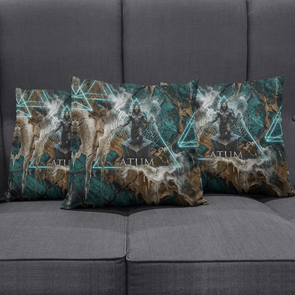 Atum Pillow Cover Ancient Egyptian Teal Marble Smoke, Solar Barque Crown, Creator Deity Statue - African Pride