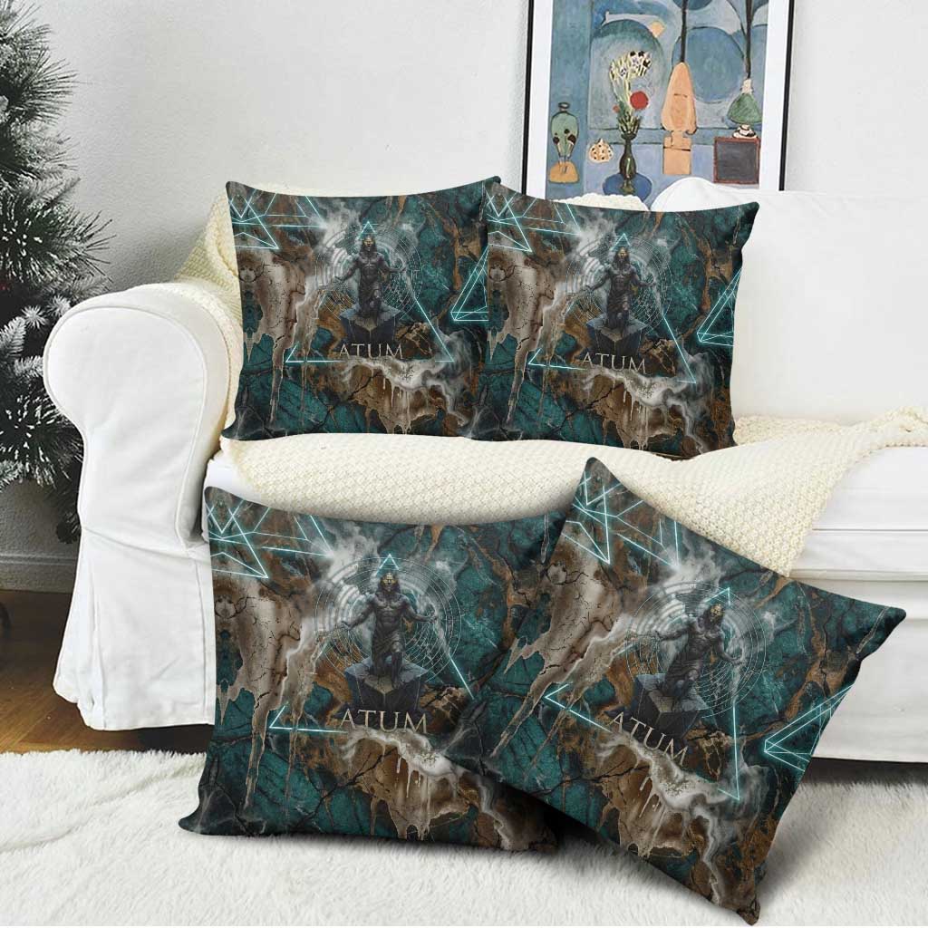 Atum Pillow Cover Ancient Egyptian Teal Marble Smoke, Solar Barque Crown, Creator Deity Statue - African Pride