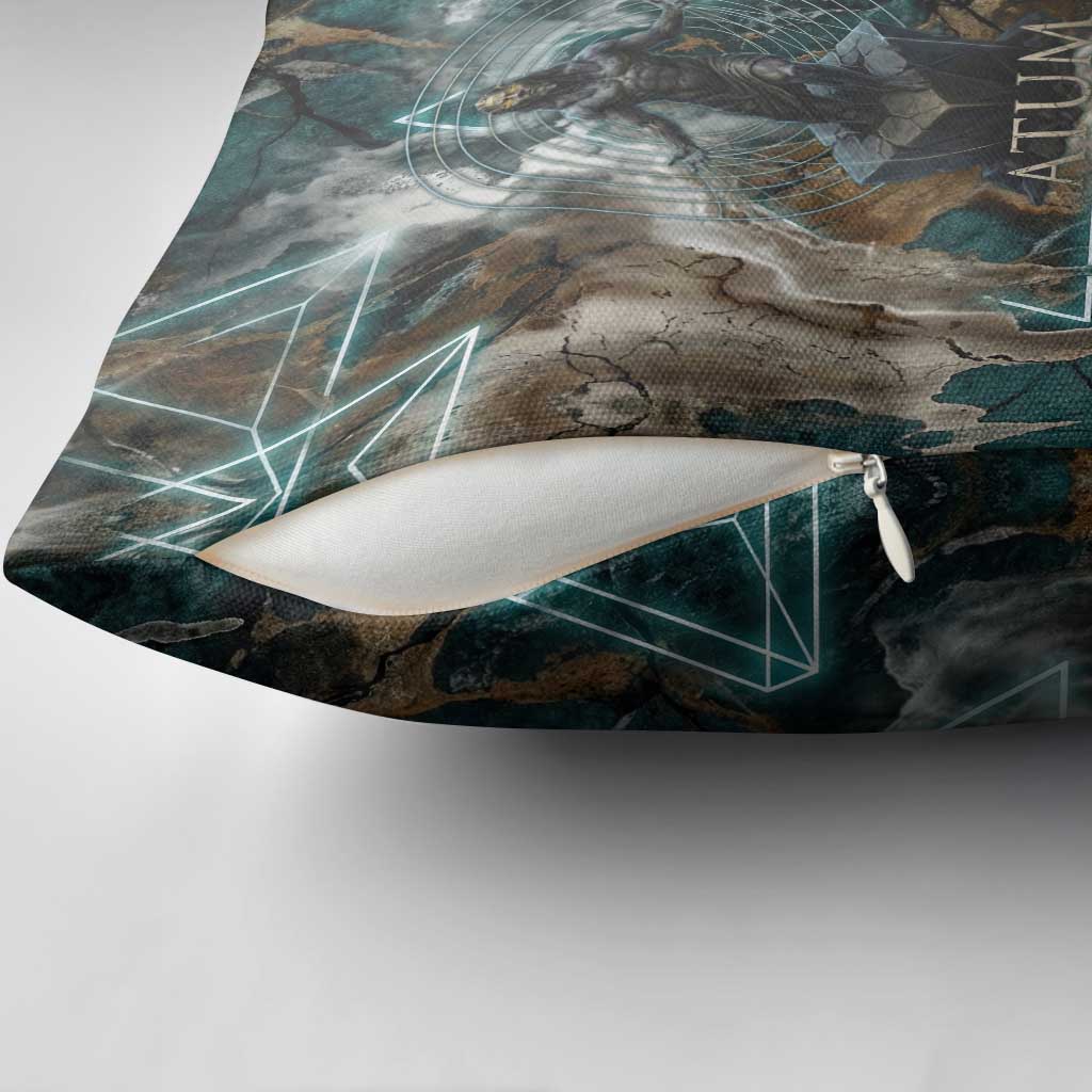 Atum Pillow Cover Ancient Egyptian Teal Marble Smoke, Solar Barque Crown, Creator Deity Statue - African Pride