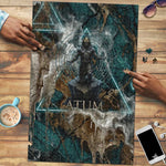 Atum Puzzle Ancient Egyptian Teal Marble Smoke, Solar Barque Crown, Creator Deity Statue - African Pride