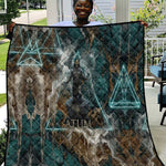 Atum Quilt Ancient Egyptian Teal Marble Smoke, Solar Barque Crown, Creator Deity Statue - African Pride