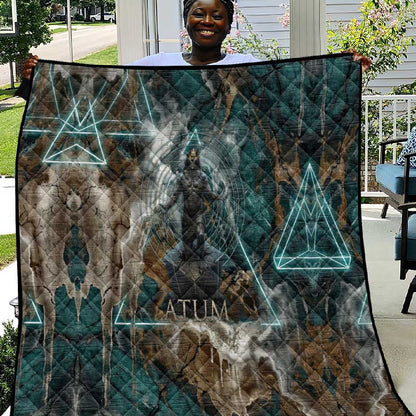 Atum Quilt Ancient Egyptian Teal Marble Smoke, Solar Barque Crown, Creator Deity Statue - African Pride