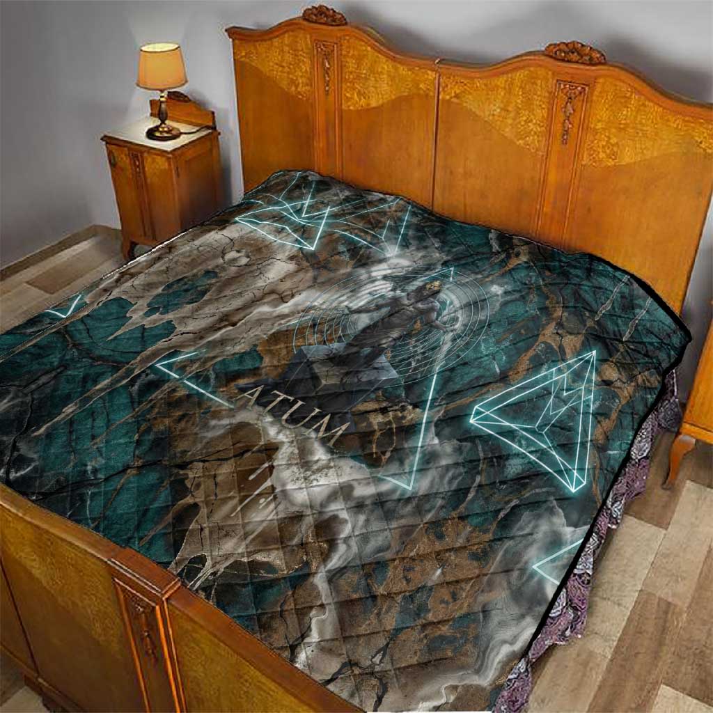 Atum Quilt Ancient Egyptian Teal Marble Smoke, Solar Barque Crown, Creator Deity Statue - African Pride