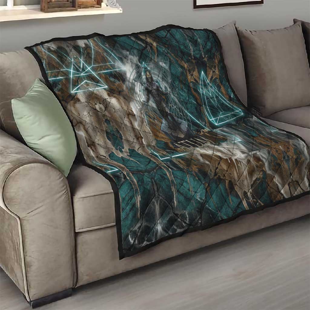 Atum Quilt Ancient Egyptian Teal Marble Smoke, Solar Barque Crown, Creator Deity Statue - African Pride