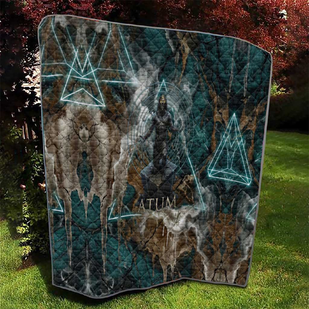 Atum Quilt Ancient Egyptian Teal Marble Smoke, Solar Barque Crown, Creator Deity Statue - African Pride