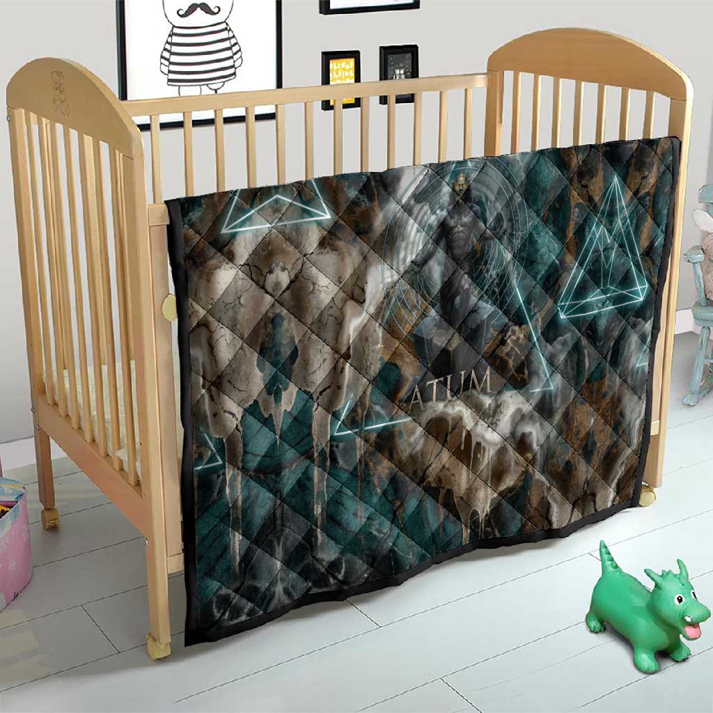 Atum Quilt Ancient Egyptian Teal Marble Smoke, Solar Barque Crown, Creator Deity Statue - African Pride