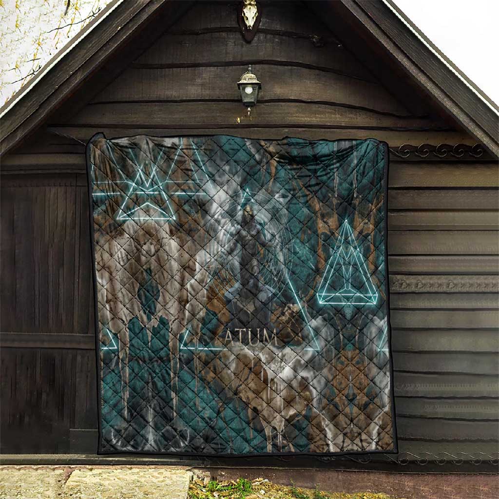 Atum Quilt Ancient Egyptian Teal Marble Smoke, Solar Barque Crown, Creator Deity Statue - African Pride