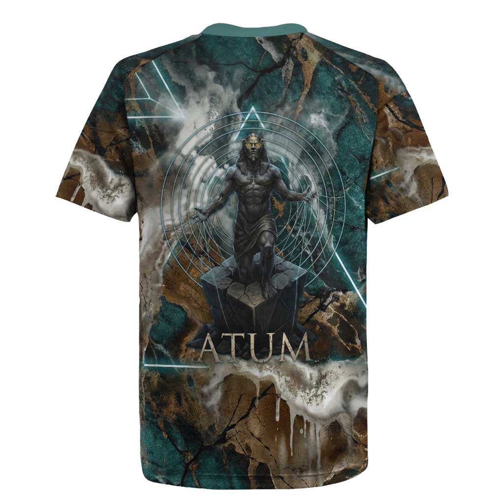 Atum Rugby Jersey Ancient Egyptian Teal Marble Smoke, Solar Barque Crown, Creator Deity Statue - African Pride