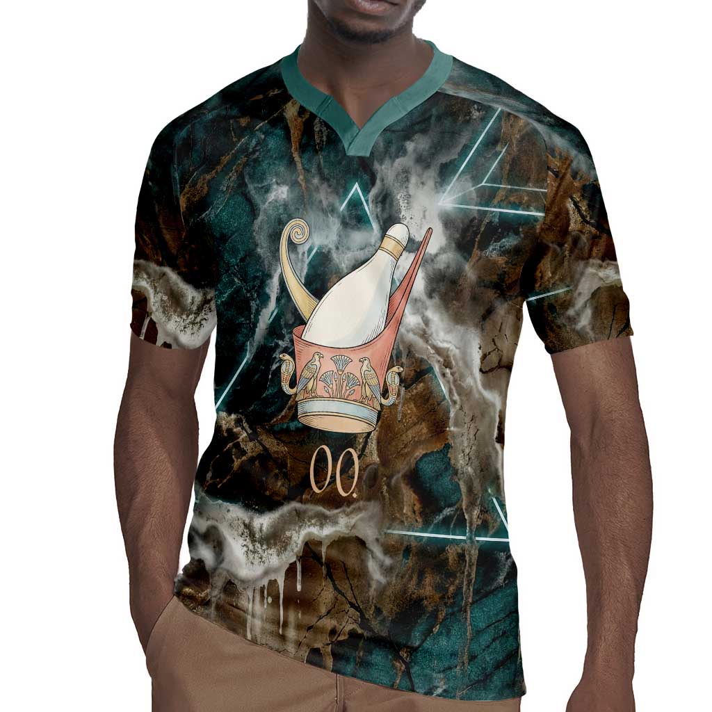 Atum Rugby Jersey Ancient Egyptian Teal Marble Smoke, Solar Barque Crown, Creator Deity Statue - African Pride